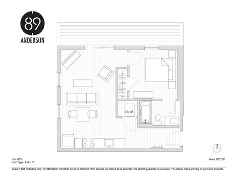 Floor plan for 1 bed, 1 bath